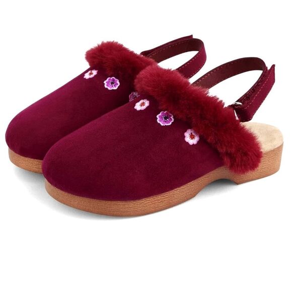 Gymboree Burgundy Faux Suede Clogs with Decorative Flowers size 2 - Picture 1 of 12